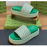 Low Cost Gucci Platform Slide Sandals 5cm in GG Canvas Jacquard Green 427001