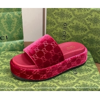 Top Grade Gucci Platform Slide Sandals 5cm in GG Velvet Red 427006