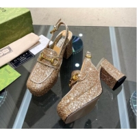 Purchase Gucci Glitters Horsebit Slingback Pumps 8.5cm 771566 Gold 427011