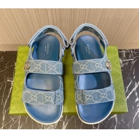 Best Grade Gucci Double G Denim Flat Sandals Blue 427014