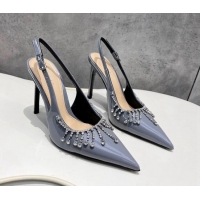 Sumptuous Gucci Patent Leather Slingback Pumps 10cm with Crystal Tassel Grey 427016