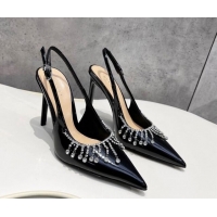 Sophisticated Gucci Patent Leather Slingback Pumps 10cm with Crystal Tassel Black 427018