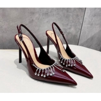 Good Product Gucci Patent Leather Slingback Pumps 10cm with Crystal Tassel Dark Burgundy 427019