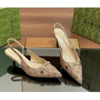 Classic Hot Gucci GG Canvas Slingback Pumps 4.5cm with Horsebit Beige 427020