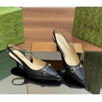 1:1 Gucci Leather Slingback Pumps 4.5cm with Horsebit Black 427023