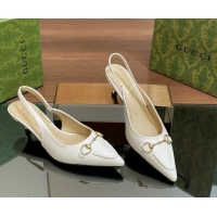 Pretty Style Gucci Leather Slingback Pumps 4.5cm with Horsebit White 427024