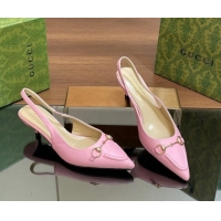 Best Grade Gucci Leather Slingback Pumps 4.5cm with Horsebit Pink 427025