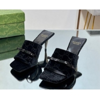 Good Quality Gucci GG Velvet Heel Slide Sandals 5.5cm with Bow Black 427028