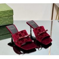 Stylish Gucci GG Velvet Heel Slide Sandals 5.5cm with Bow Red 427031