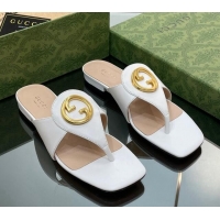 Good Quality Gucci Blondie Flat Slide Thong Sandals in Leather with Interlocking G White 427035