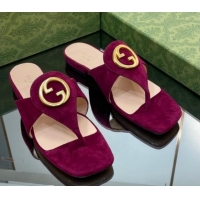 Grade Quality Gucci Blondie Flat Slide Thong Sandals in Suede with Interlocking G Purple 427040