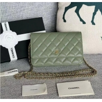 ​Grade Design Chanel Boy Wallet WOC Bag In Grained Leather With Chain CH61803 Light Green/Gold