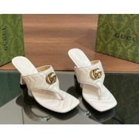 Sophisticated Gucci Double G Thong Slide Sandals 5.5cm in Chevron Leather White 427047