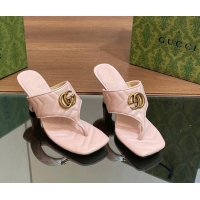 Luxurious Gucci Double G Thong Slide Sandals 5.5cm in Chevron Leather Light Pink 427049