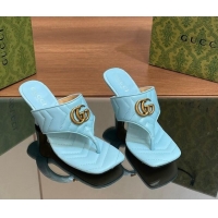 Trendy Design Gucci Double G Thong Slide Sandals 5.5cm in Chevron Leather Light Blue 427050