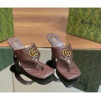 Best Grade Gucci Double G Thong Slide Sandals 5.5cm in Chevron Leather Dark Brown 427051