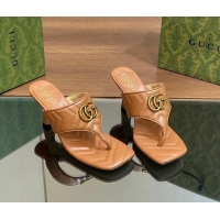 Low Price Gucci Double G Thong Slide Sandals 5.5cm in Chevron Leather Tan Brown 427052