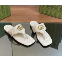 Top Grade Gucci Double G Flat Thong Slide Sandals in Chevron Leather White 427054