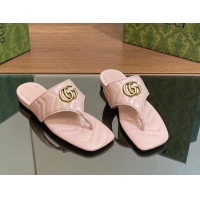 Low Price Gucci Double G Flat Thong Slide Sandals in Chevron Leather Light Pink 427055