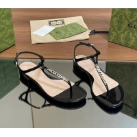 Top Design Gucci Signoria Leather Flat Thong Sandals Black 427062