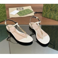 Low Cost Gucci Signoria Leather Flat Thong Sandals White 427063