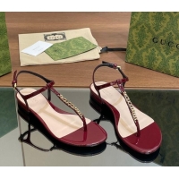 Unique Style Gucci Signoria Leather Flat Thong Sandals Burgundy 427064