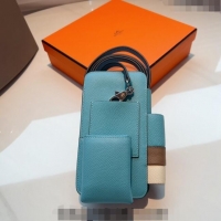 Affordable Price Hermes Way Phone Pouch Mini bag in Calfskin H0070 Light Blue 2024