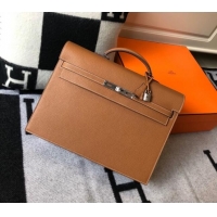 New Design Hermes Men's Kelly Messenger Bag 38cm in Togo Calfskin H0204 Light Brown (Half Handmade)