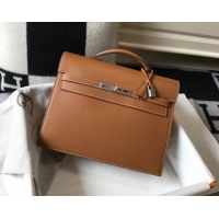 Top Quality Hermes Men's Kelly Messenger Bag 34cm in Togo Calfskin H0205 Light Brown (Half Handmade)