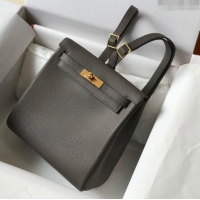 Super Quality Hermes Kelly Ado Backpack 22cm in Togo Leather H0210 Steel Grey/Gold (Half Handmade)