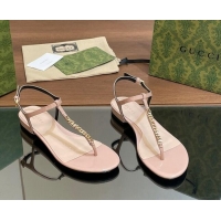 Top Grade Gucci Signoria Leather Flat Thong Sandals Pink 427067