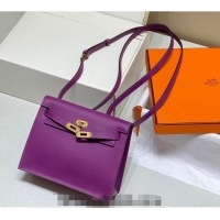 Best Price Hermes Kelly Danse Bag 22cm in Evercolor Leather H1508 Anemone Purple/Gold (Half Handmade)