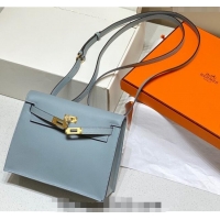 Most Popular Hermes Kelly Danse Bag 22cm in Evercolor Leather H1508 Linen Blue/Gold (Half Handmade)