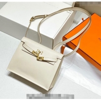 Super Quality Hermes Kelly Danse Bag 22cm in Evercolor Leather H1508 Cream White/Gold (Half Handmade)