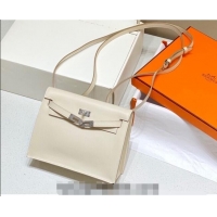 Well Crafted Hermes Kelly Danse Bag 22cm in Evercolor Leather H1508 Cream White/Silver (Half Handmade)