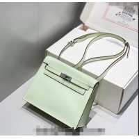 Most Popular Hermes Kelly Danse Bag 22cm in Evercolor Leather H1508 Bubble Green/Silver (Half Handmade)