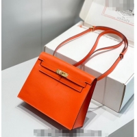 Famous Brand Hermes Kelly Danse Bag 22cm in Evercolor Leather H1508 Fire Orange (Half Handmade)