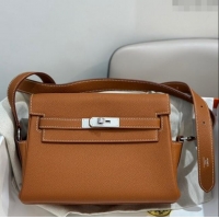 Good Taste Hermes Kelly Messenger Bag in Original Evercolor Leather H1534 Brown/Silver (Full Handmade)