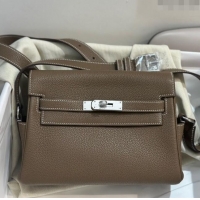 Well Crafted Hermes Kelly Messenger Bag in Original Evercolor Leather H1534 Etoupe/Silver (Full Handmade)