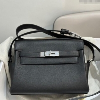 Famous Brand Hermes Kelly Messenger Bag in Original Evercolor Leather H1534 Black/Silver (Full Handmade)