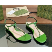 Stylish Gucci Signoria Leather Flat Thong Sandals Green 427068