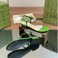 Stylish Gucci Signoria Leather Flat Thong Sandals Green 427068