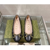 Purchase Gucci Horsebit Flat Ballet in GG Canvas and Leather Black 427075