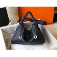 Top Grade Hermes Lindy 30cm Bag In Togo Calfskin Leather H2903 Navy Blue