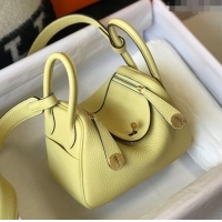 Shop Inexpensive Hermes Lindy Mini Bag 19cm in Grainy Calfskin H2345 Chick Yellow