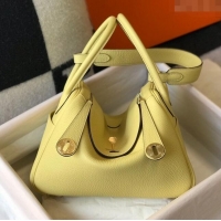 Promotional Hermes Lindy 26cm/30cm Bag in Grainy Calfskin H2691 Chick Yellow