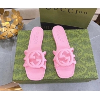 Sumptuous Gucci Rubber Interlocking G Flat Slide Sandals Pink 427077