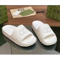 Unique Style Gucci Textured Rubber Interlocking G Flat Slide Sandals White 427081