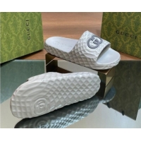 Purchase Gucci Textured Rubber Interlocking G Flat Slide Sandals Grey 427083