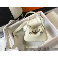 Reasonable Price Hermes Lindy Mini Bag 19cm in Grainy Calfskin H0113 Wool White/Silver